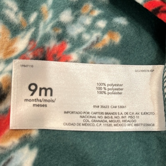 Carter's Baby Floral Zip-Up Fleece Sleep & Play Pajamas/NWT/9M - Picture 8 of 9